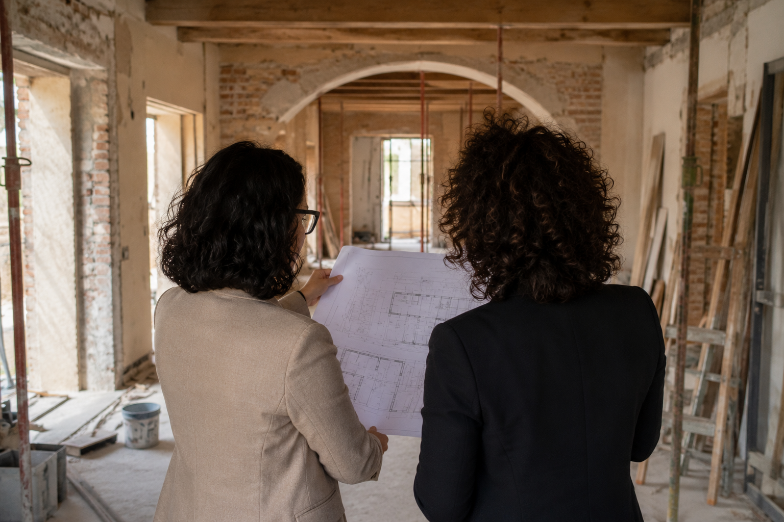 Giulia e Margherita durante un sopralluogo in cantiere